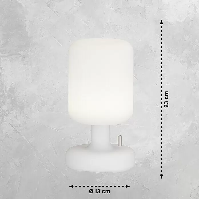 FHL easy Akku-Tischleuchte TERMOLI - 1,5 W, L x B x H: 13 x 13 x 23 cm, Weiß, RGB, 1 Stk. - Weiße, mattierte Tischleuchte mit integriertem Zugschalter für weiches, diffuses Licht.