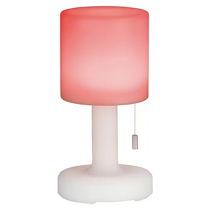 FHL easy Akku-Tischleuchte TERMOLI - 1,5 W, L x B x H: 13 x 13 x 25 cm, Weiß, RGB, 2 Stk. - Moderne zylindrische Tischlampe mit durchscheinendem rosa Schirm und weißem Fuß, mit Zugkettenschalter.