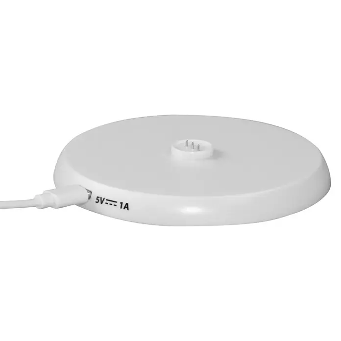 FHL easy Akku-Tischleuchte COSENZA 2.0 - 2 W, L x B x H: 11 x 11 x 34 cm, Sandweiß, RGB - Weißes Ladegerät für elektronische Geräte mit USB-Anschluss und Ladekontakten für eine einfache und bequeme Aufladung.