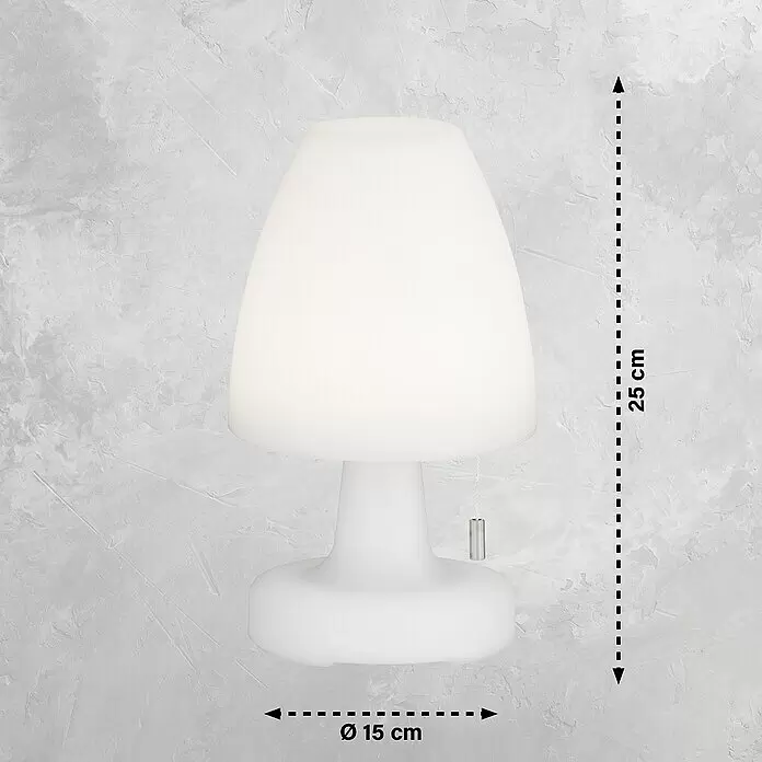 FHL easy Akku-Tischleuchte TERMOLI - 1,5 W, L x B x H: 15 x 15 x 25 cm, Weiß, RGB - Mattweiße pilzförmige Tischlampe, 25 cm hoch und 15 cm Durchmesser.