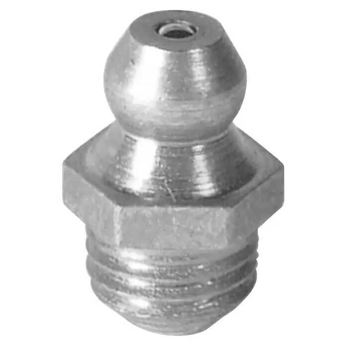 Mato Schmiernippel H1M8X1SW9 - 0 °, Schraubengewinde: M 8, 10 Stk. - Silberner Metall-Schmiernippel mit Sechskantbasis und Gewindeende.