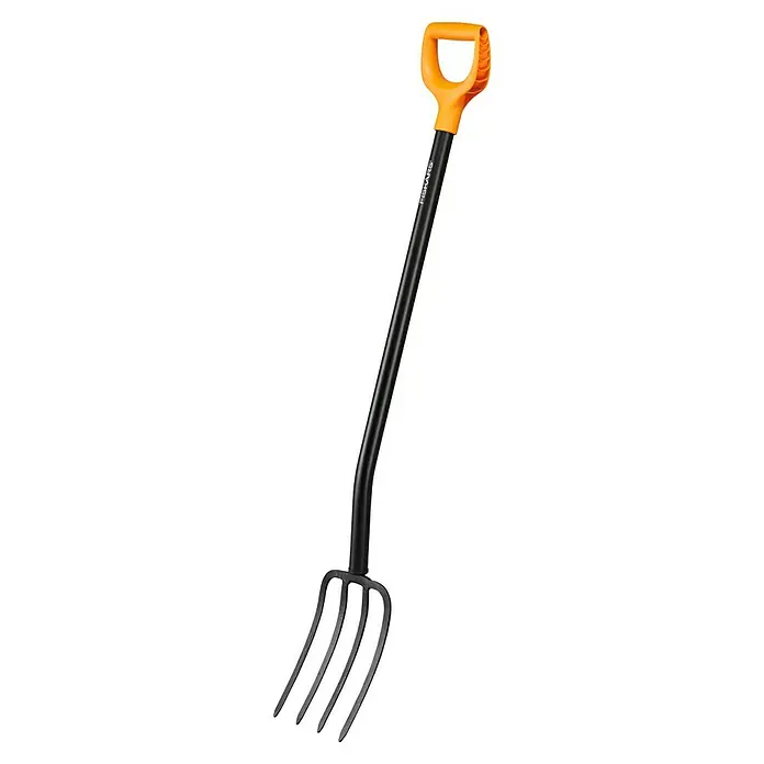 Fiskars Solid Spatengabel - Anzahl Zinken: 4, Langstiel - Eine hochwertige Fiskars Grabegabel mit ergonomischem Griff für Gartenarbeiten. Robust und langlebig für effizientes Umgraben.