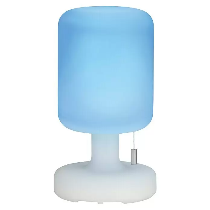 FHL easy Akku-Tischleuchte TERMOLI - 1,5 W, L x B x H: 13 x 13 x 23 cm, Weiß, RGB, 1 Stk. - Blaue und weiße Tischlampe mit Milchglas-Optik und Zugschalter.