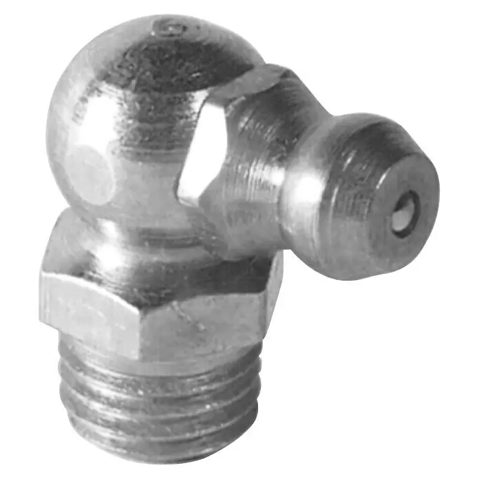 Mato Schmiernippel H3M10X1SW11 - 90 °, Schraubengewinde: M 10, 10 Stk. - Silberner 90-Grad-Winkel-Schmiernippel aus Metall mit Gewindebasis zur Schmierung.