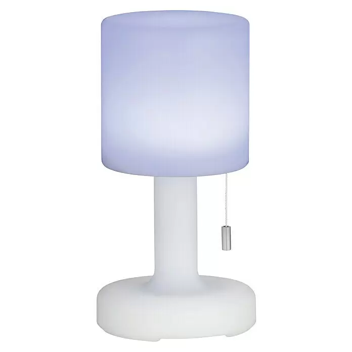 FHL easy Akku-Tischleuchte TERMOLI - 1,5 W, L x B x H: 13 x 13 x 25 cm, Weiß, RGB, 2 Stk. - Durchscheinende hellviolette Tischleuchte mit weißem Fuß und metallischer Zugschnur.