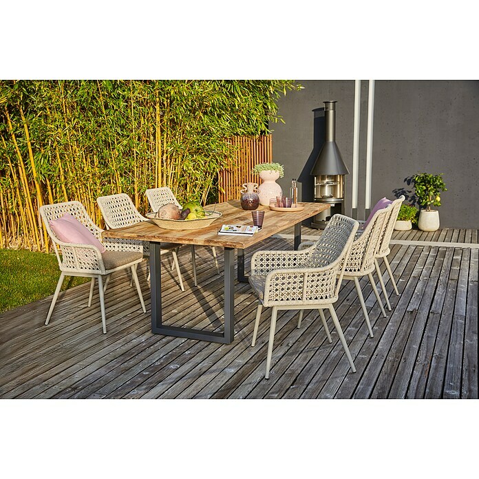 Sunfun Gartenmöbel-Set Zoe Dining (8 -tlg., Baumkante/U-Gestell, Teak/Edelstahl/Kunststoffgeflecht, Teak/Grau) | BAUHAUS