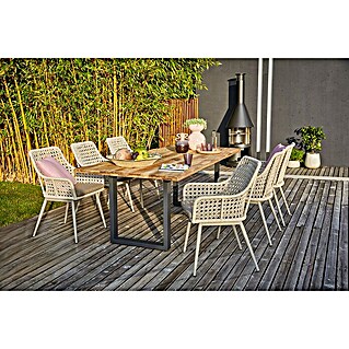 Sunfun Gartenmöbel-Set Zoe Dining (8 -tlg., Baumkante/U-Gestell, Teak/Edelstahl/Kunststoffgeflecht, Teak/Grau)