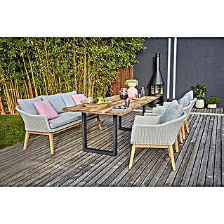 Sunfun Paula Gartenmöbel-Set XL (6 -tlg., Baumkante/U-Gestell + Paula Sofa, Teak/Edelstahl/Polyrattan/Aluminium, Teak/Grau/Naturbraun)