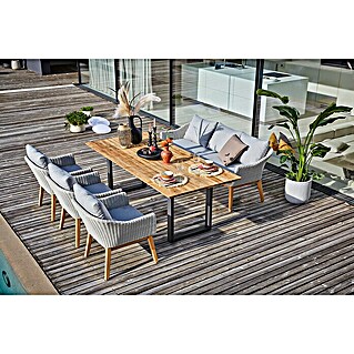 Sunfun Gartenmöbel-Set Paula XL (8 -tlg., Teak/Edelstahl/Polyrattan/Aluminium, Teak/Grau/Naturbraun)