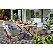 Sunfun Paula Gartenmöbel-Set XL (8 -tlg., Schweizer-Kante/X-Gestell, Teak/Edelstahl/Polyrattan/Aluminium, Teak/Grau/Naturbraun) | BAUHAUS