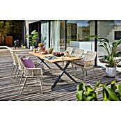 Sunfun Gartenmöbel-Set Zoe Dining (8 -tlg., Schweizer-Kante/X-Gestell, Teak/Edelstahl/Kunststoffgeflecht, Teak/Grau) | BAUHAUS