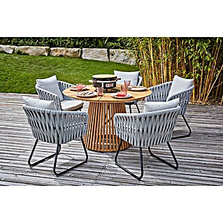 Sunfun Gartenmöbel-Set Osby/Maja (6 -tlg., Teak/Aluminium/Stahl/Seilgeflecht, Teak/Grau/Beige)