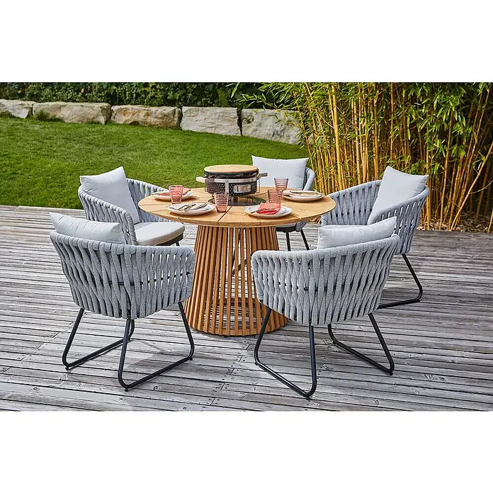 Kingstone Holzkohlegrill Kamado Tischgrill - Durchmesser Grillfläche: 29,5 cm, Schwarz - Einladende Gartensitzgruppe mit rundem Tisch und bequemen Sesseln. Perfekt für entspannte Stunden im Freien und stilvolle Gartenpartys.