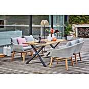 Sunfun Paula Gartenmöbel-Set XL (6 -tlg., Baumkante/X-Gestell, Teak/Edelstahl/Polyrattan/Aluminium, Teak/Grau/Naturbraun) | BAUHAUS