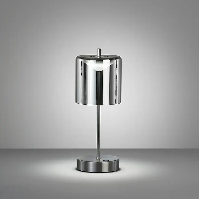 FHL easy Akku-Tischleuchte RIVA - 2 W, L x B x H: 13 x 13 x 34,5 cm, Silber, Mehrfarbig - Elegante silberne Tischleuchte mit zylindrischem Lampenschirm und minimalistischem Design. Ideal als dekoratives Element für jeden Raum.