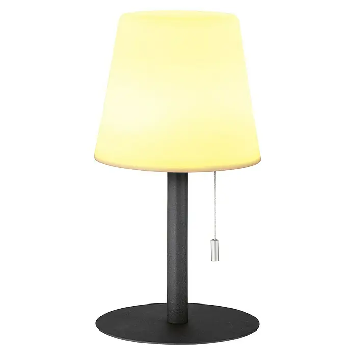 FHL easy Akku-Tischleuchte GARDEN - 2 W, L x B x H: 15 x 15 x 29 cm, Sand, RGBW - Stimmungsvolle Tischleuchte mit gelbem Lampenschirm und dunklem Fuß. Die Lampe spendet warmes Licht und ist ein dekoratives Element.