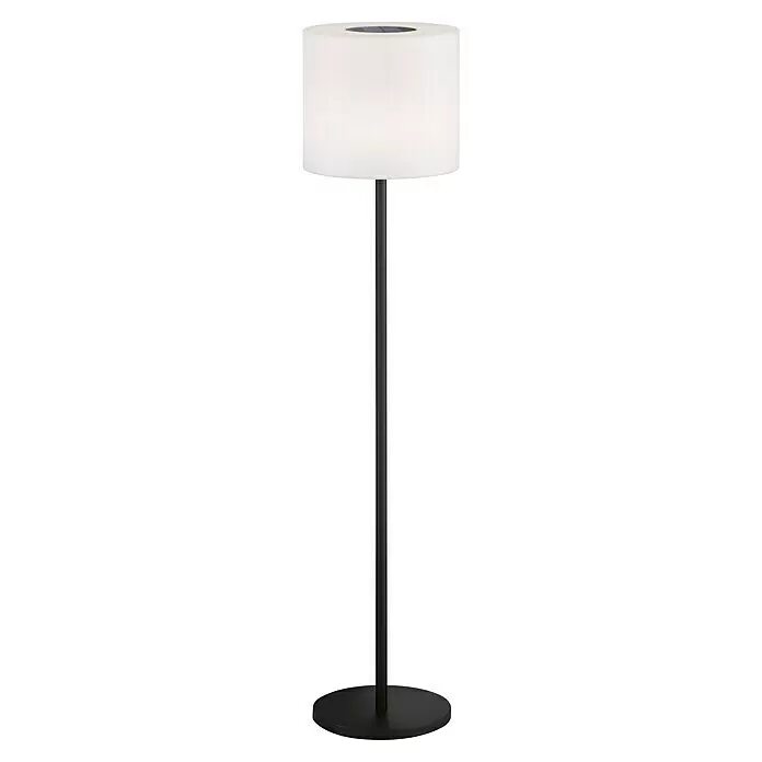 SCHÖNER WOHNEN-Kollektion Akku-Stehleuchte MINA - 34 x 34 x 150 cm, Sandschwarz, RGB, 2 W, IP44 - Moderne Stehlampe mit schwarzem Rundfuß, schwarzem Stiel und weißem zylindrischen Stoffschirm.
