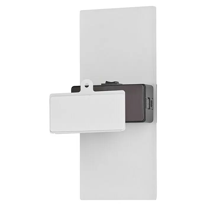 FHL easy Magnetic Akku-Wandleuchte - 3,8 x 9,6 x 22,5 cm, Schwarz, Warmweiß, 2 W, IP20 - Weißes, rechteckiges Leuchttablett mit dunklem Sockel, Aufhängeschlaufe und USB-Anschlüssen.