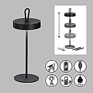 FHL easy Akku-Tischleuchte DORD (2,5 W, L x B x H: 12,8 x 12,8 x 46,6 cm, Sandschwarz, Warmweiß)