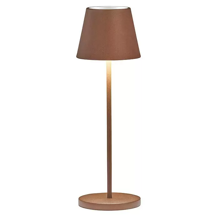 FHL easy Akku-Tischleuchte COSENZA 2.0 - 2 W, L x B x H: 11 x 11 x 34 cm, Rost, RGB - Braune Stehlampe mit konischem Schirm, schlankem Fuß und rundem Sockel.