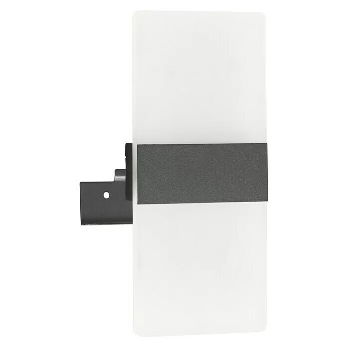 FHL easy Magnetic Akku-Wandleuchte - 3,8 x 9,6 x 22,5 cm, Schwarz, Warmweiß, 2 W, IP20 - Weißes rechteckiges Paneel mit dunkelgrauem Horizontalband und Montagehalterung links.