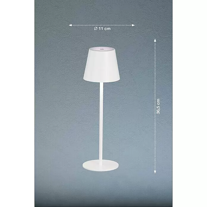 FHL easy Akku-Tischleuchte Viletto - 2 W, L x B x H: 11 x 11 x 36,5 cm, Sandweiß, Warmweiß - Weiße Tischlampe, 36,5 cm hoch, mit 11 cm Durchmesser.