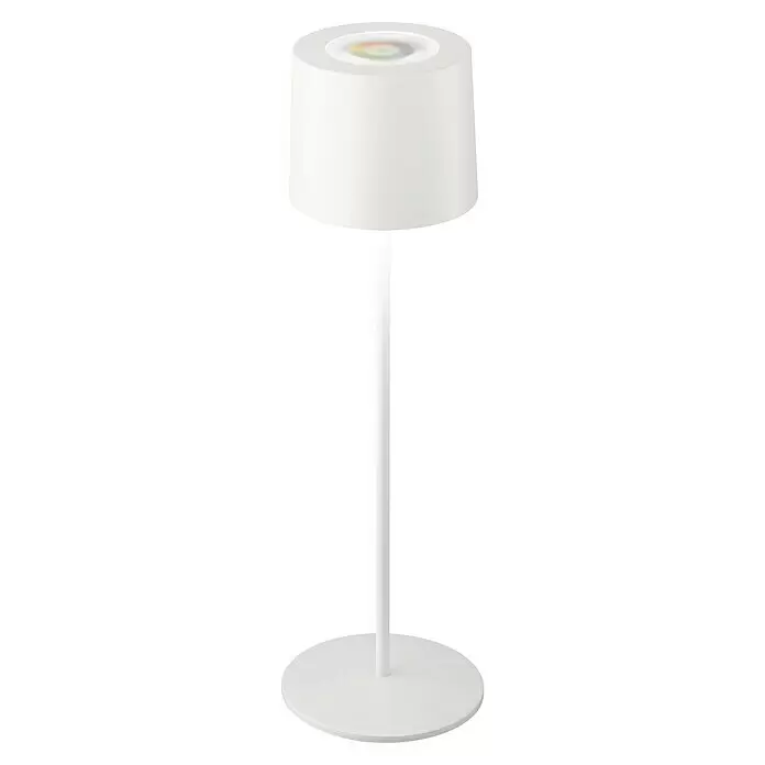 SCHÖNER WOHNEN-Kollektion Akku-Tischleuchte SUN - 2 W, L x B x H: 12 x 12 x 38 cm, Sandweiß, RGB - Weiße Tischleuchte mit zylindrischem Schirm, dünner Stange, rundem Sockel und farbiger Touch-Steuerung oben.