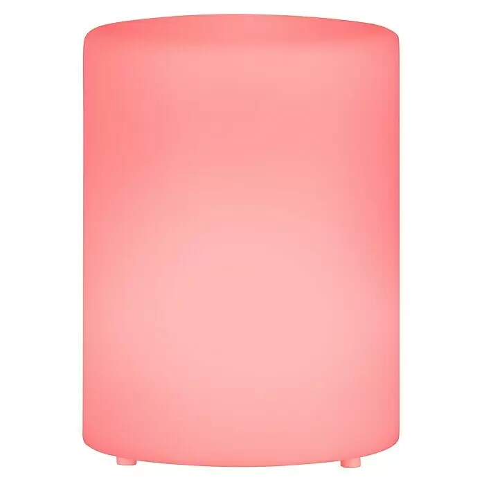 FHL easy Akku-Tischleuchte CEPPO - 0,1 W, L x B x H: 11 x 11 x 15 cm, Weiß, RGB - Rosa leuchtende zylindrische Lampe mit kleinen Standfüßen.