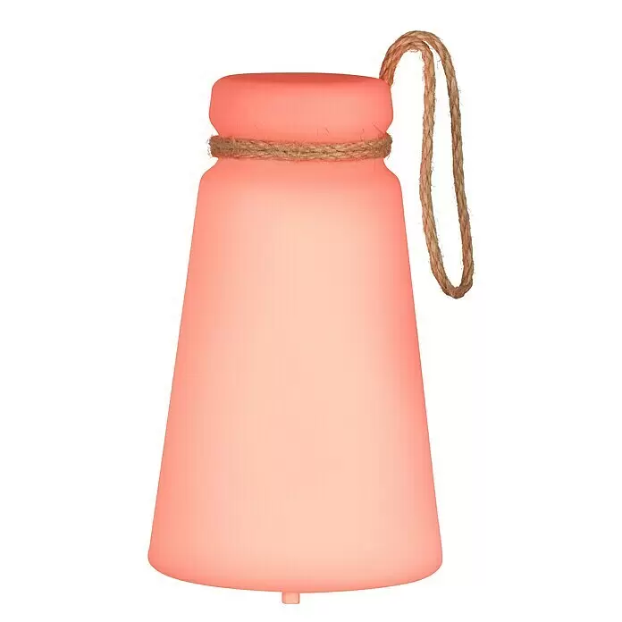 FHL easy Akku-Tischleuchte BRUNO - 0,5 W, L x B x H: 12 x 12 x 20 cm, Weiß, RGB - Korallfarbene tragbare Laterne mit mattiertem Finish und Naturseilgriff.