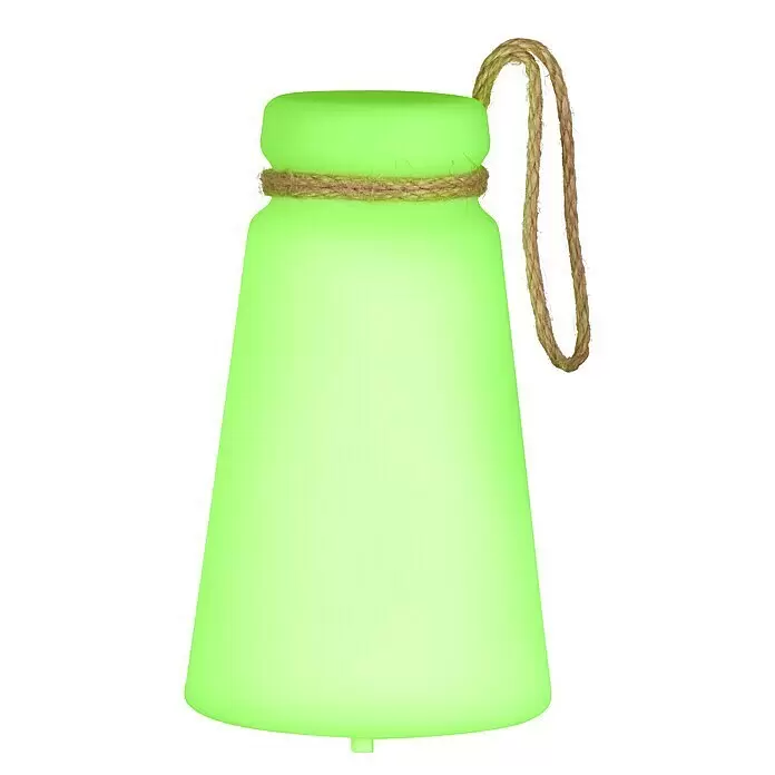 FHL easy Akku-Tischleuchte BRUNO - 0,5 W, L x B x H: 12 x 12 x 20 cm, Weiß, RGB - Leuchtende grüne konische Laterne mit natürlichem Seilgriff.
