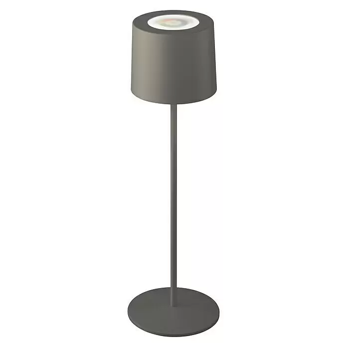 SCHÖNER WOHNEN-Kollektion Akku-Tischleuchte SUN - 2 W, L x B x H: 12 x 12 x 38 cm, Sand, RGB - Moderne graue Tischlampe mit zylindrischem Schirm und Fuß, mit leuchtender, farbwechselnder LED-Oberseite.