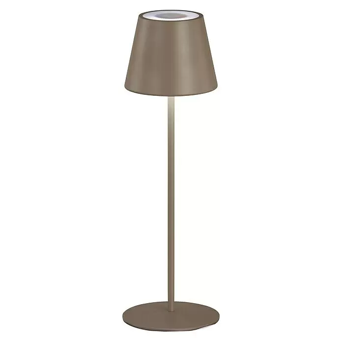 FHL easy Akku-Tischleuchte COSENZA - 2 W, L x B x H: 12 x 12 x 38 cm, Graubraun, RGB, 1 Stk. - Taupefarbene konische Tischlampe mit dünnem Stiel und rundem Fuß, leuchtet von oben.