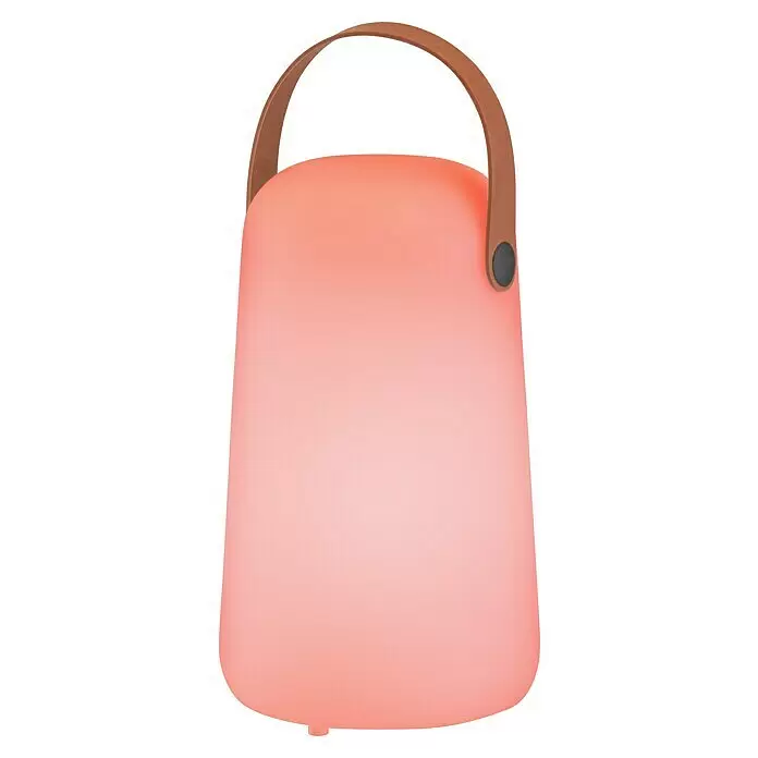 FHL easy Akku-Tischleuchte COLLGAR - 0,5 W, L x B x H: 12,5 x 12,5 x 21 cm, Weiß, RGB - Weiche, rosafarbene tragbare LED-Lampe mit braunem Griff, ideal für stimmungsvolles Licht.