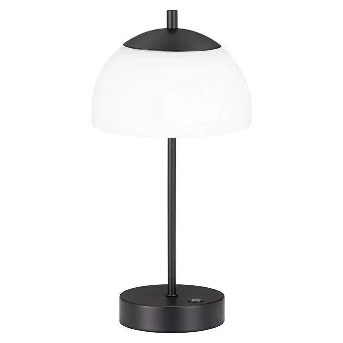 FHL easy Akku-Tischleuchte RIVA Glas - 2 W, L x B x H: 18 x 18 x 35 cm, Opal matt/ Sandschwarz, Mehrfarbig, Glas - Schwarze Tischlampe mit weißem Kuppelschirm.