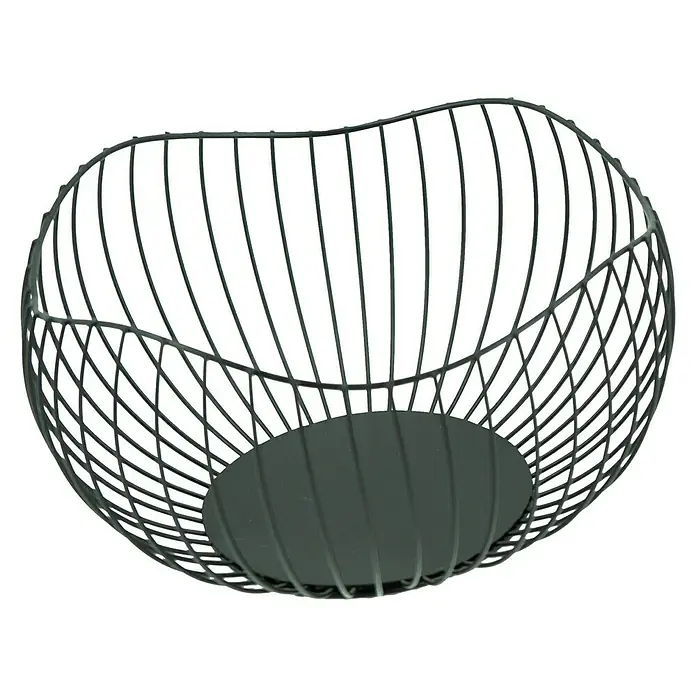 Schale Wellenform - Ø x H: 31 x 17 cm, Metall - Draufsicht auf einen modernen, schwarzen Drahtobstkorb mit rundem Fuß. Ideal für die Aufbewahrung von Obst und Gemüse.