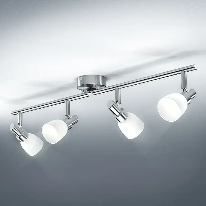 Osram Regleta LED 827 - 8 W, L x An x Al: 67,5 x 8 x 17 cm, Blanco/Plateado, Blanco cálido - Lámpara de techo moderna con cuatro focos cromados, que proporciona una luz brillante y enfocada y añade un toque elegante a cualquier habitación.