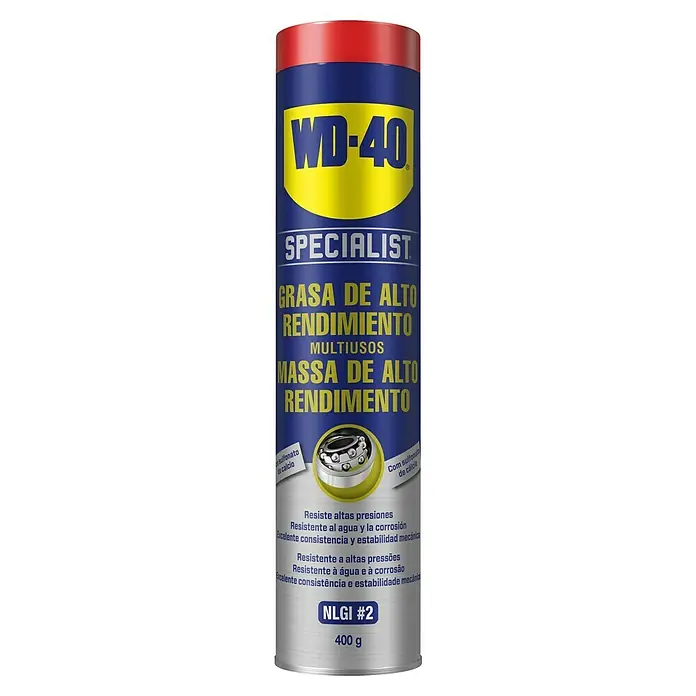 WD-40 Specialist Grasa lubricante - 400 ml - Imagen de una lata de grasa de alto rendimiento WD-40 Specialist, multiuso, resistente a altas presiones, agua y corrosión.