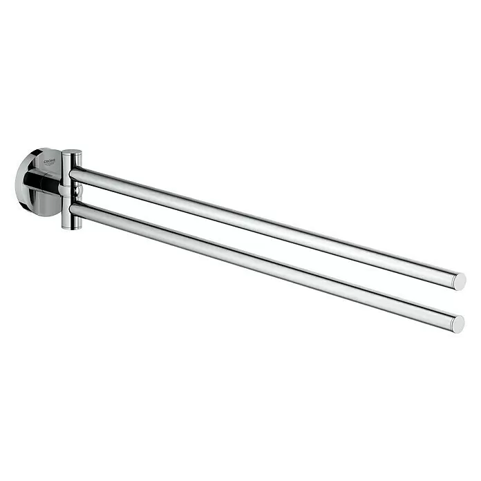 Grohe Essentials Handtuchhalter - 2-armig, Chrom, Glänzend - Wandmontierter, verchromter doppelter schwenkbarer Handtuchhalter.