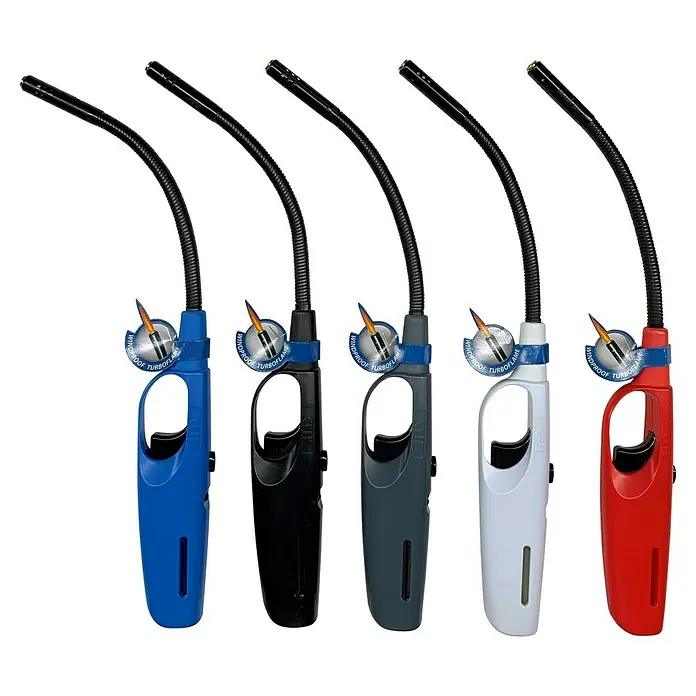 CFH Gasanzünder GA446 Maxi Flex Turbo - Piezo-Zündung, Rot, Weiß, Blau, Grau, Schwarz, farbig sortiert - Vielfarbiges Feuerzeug mit flexiblem Hals, ideal für den Haushalt und schwer zugängliche Stellen. Sicher und winddicht für vielseitige Anwendung.