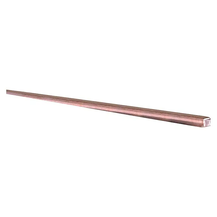 CFH Hartlötstab KH130 - Ø x L: 2 x 333 mm - Nahaufnahme eines langen, quadratischen, sich verjüngenden Gegenstands aus Kupfer, der auf einem schwarzen Hintergrund ruht.