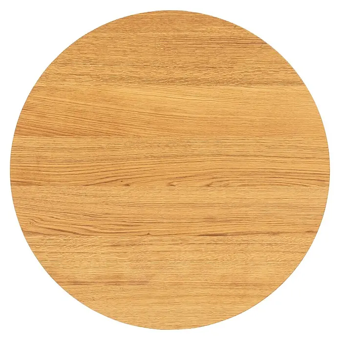 Pur Iternal Select Tischplatte - 80 cm, Stärke: 4 cm, Eiche - Eine runde Tischplatte aus hellem Holz mit einer deutlichen Maserung, ideal für den Einsatz in verschiedenen Einrichtungsstilen.