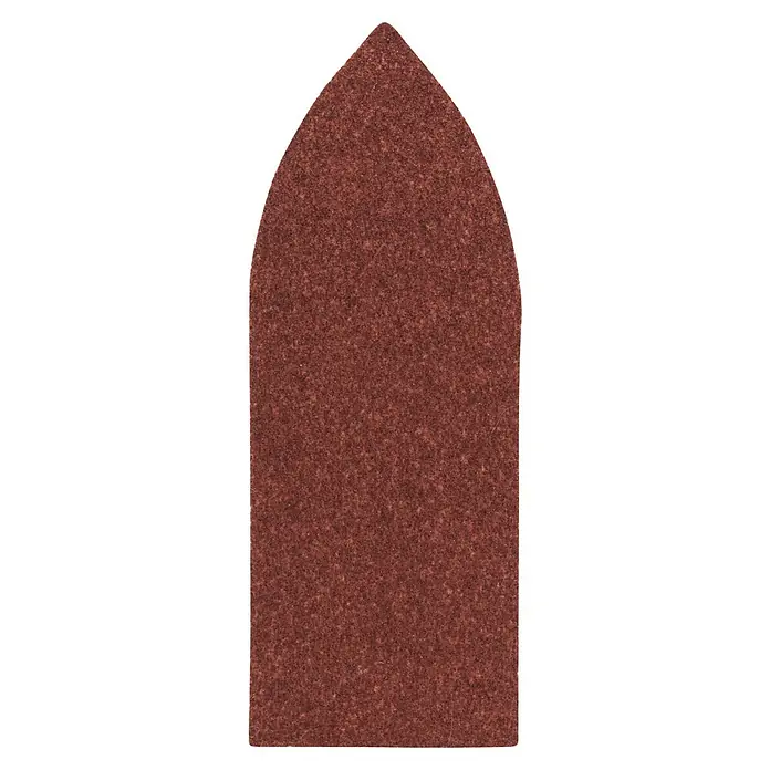 Bosch Expert Papel de lija C430 - Grano: 0,125 mm, 5 ud. - Primer plano de un papel de lima de uñas marrón con forma de almendra y textura gruesa, ideal para el cuidado y la manicura.