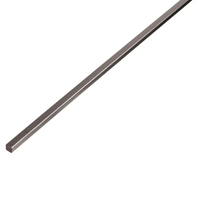 Kantoflex Vierkantstange2.000 x 10 x 10 mm, Warmgewalzter Stahl - Nahaufnahme einer rechteckigen Metallstange. Ideal für Bau- oder Heimwerkerprojekte, bietet sie Robustheit und Vielseitigkeit.