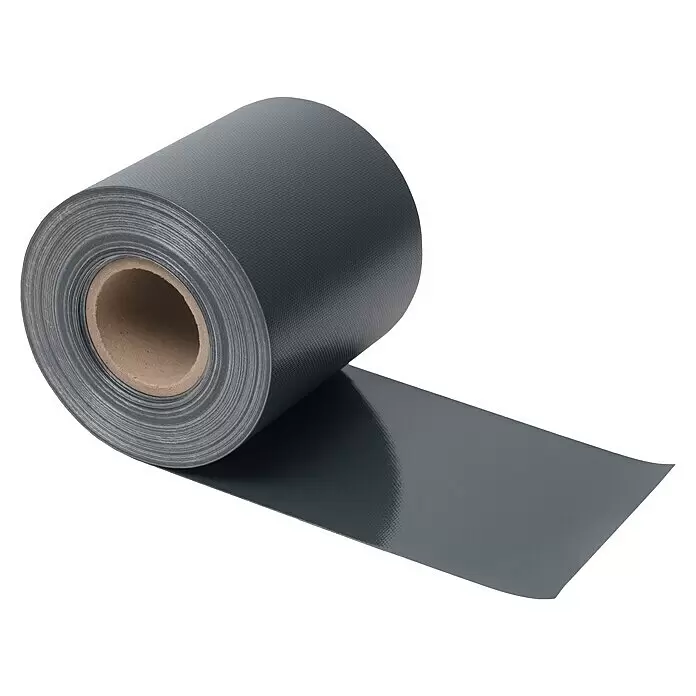 Videx Garden Sichtschutzstreifen - Anthrazit, 35 m x 19 cm, PVC - Rolle dunkelgraues, texturiertes Klebeband mit Kartonkern, teilweise abgewickelt.