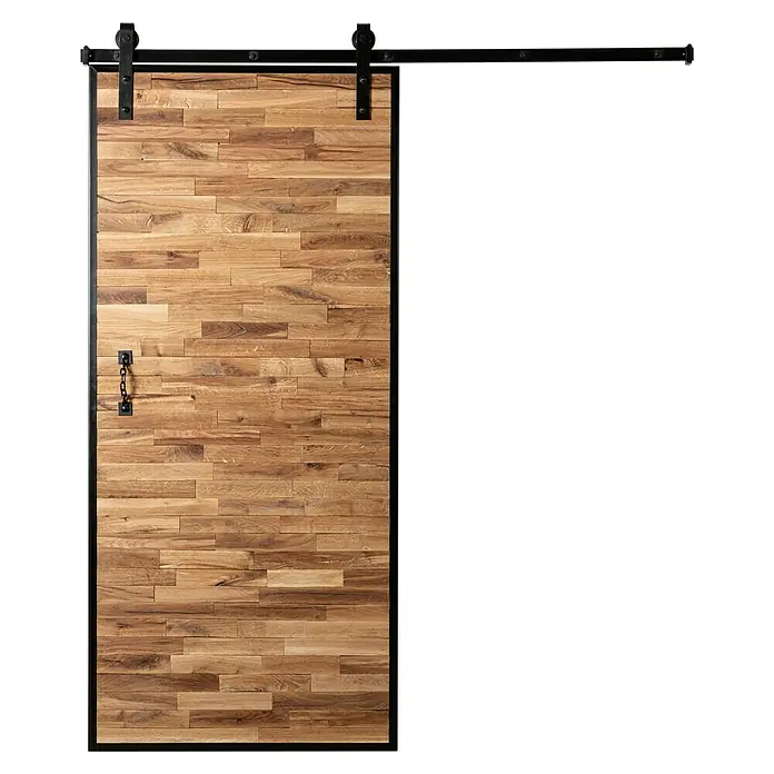 Kornik Griff Kette - Schwarz, 183 x 40 mm - Holzschiebetür mit rustikalem Design und schwarzer Metalleinfassung. Ideal für moderne Innenräume.