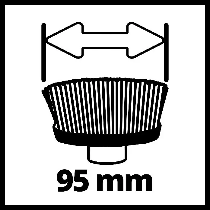 Einhell Power X-Change 18V Ersatzbürste ULTRA 95/25 - Passend für: Einhell Power X-Change 18V Akku-Reinigungsbürste Picobella 18/90 - Schwarzes Symbol eines 95 mm breiten Bürstenkopfs, durch einen Messpfeil gekennzeichnet.