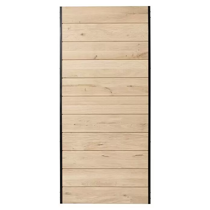 Kornik Holzschiebetür Industrial Basic - 95 x 206 cm, Eiche - Holztür aus hellen Eichenholzbrettern mit dunklen Seitenrahmen.