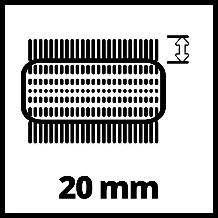 Einhell Power X-Change 18V Ersatzbürste MEDIUM 90/20 - Passend für: Einhell Power X-Change 18V Akku-Reinigungsbürste Picobella 18/90 - Symbol: Schnittlänge 20 mm, dargestellt als kammartige Struktur mit Maßpfeilen.