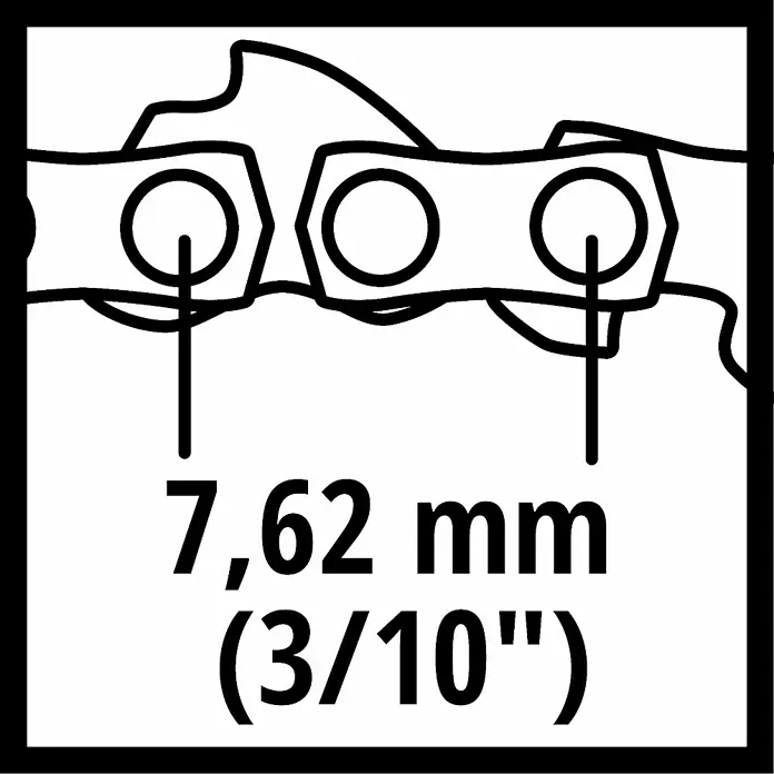 Einhell Power X-Change 18V Sägekette - Passend für: Einhell Power X-Change 18V Akku-Astsäge GE-PS 18/15 Li BL - Kettensägenkette mit einer Teilung von 7,62 mm (3/10 Zoll), dargestellt in einer klaren, technischen Zeichnung.