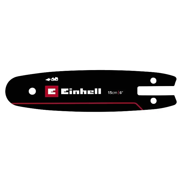 Einhell Power X-Change 18V Ersatz-Schwert - Passend für: Einhell Power X-Change 18V Akku-Astsäge GE-PS 18/15 Li BL, Länge: 158 mm - Schwarze Einhell Sägeketteführungsschiene mit rotem Streifen, 15cm / 6" Länge und Kettenrichtungsanzeige.